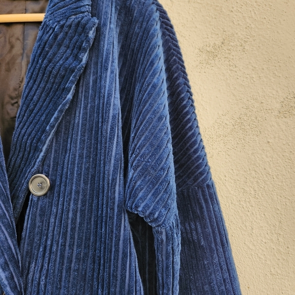 ZARA Blue Wide Wale Corduroy Double Breasted Coat - Picture 4 of 9